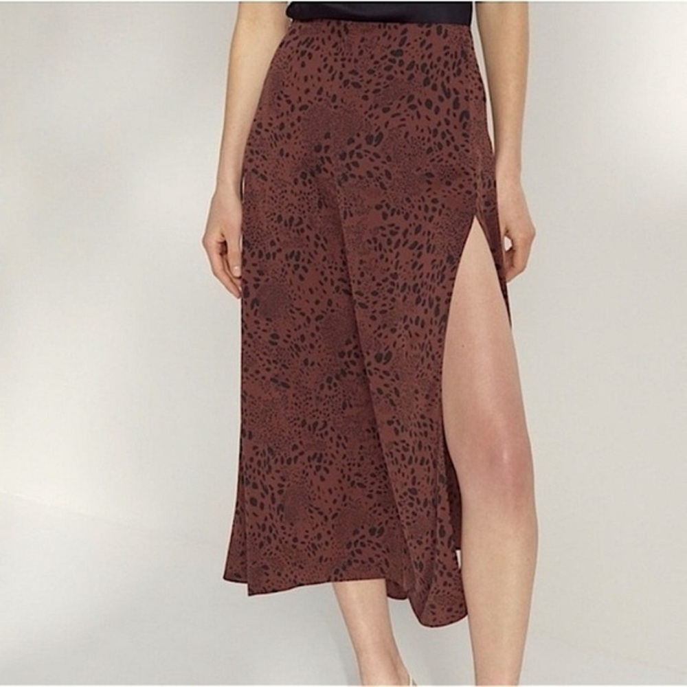 Wilfred brown animal printed midi slip skirt